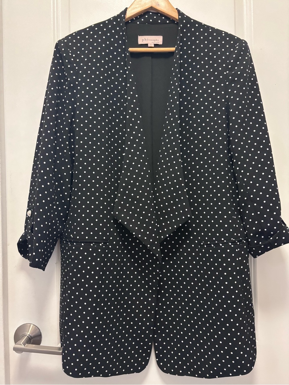 Philosophy Black with White Polka Dot Draped Blazer